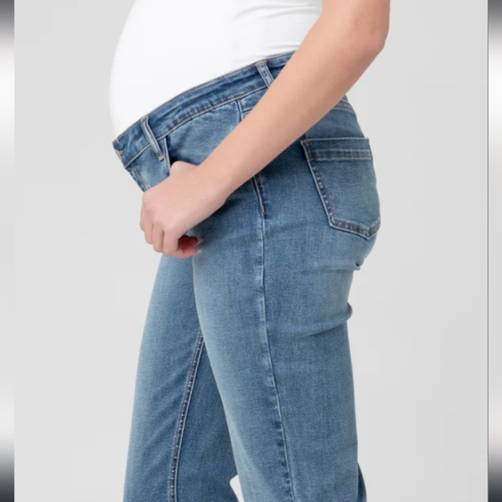 Ripe Maternity Mid-Rise Straight Leg Jeans in Light Blue